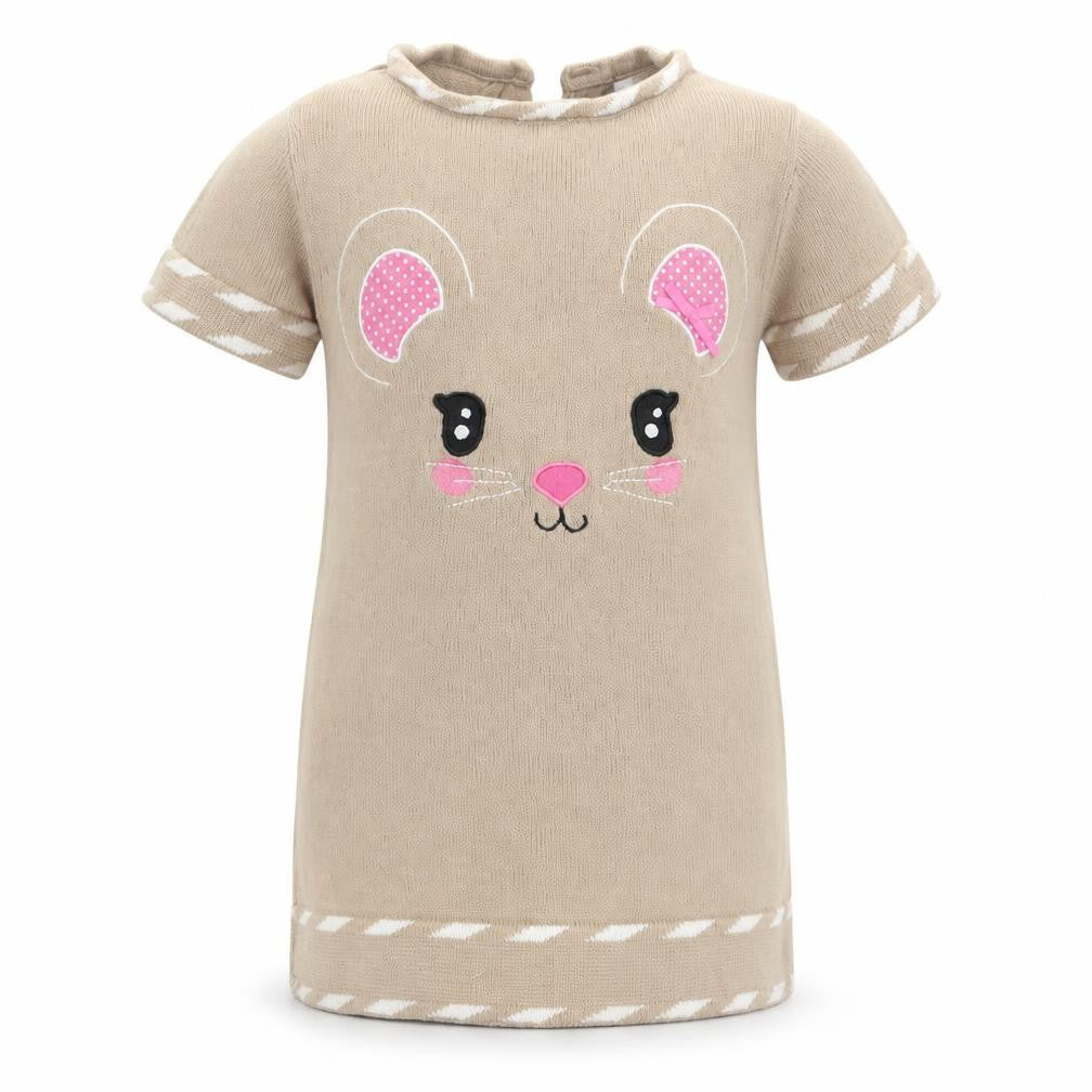Front view of Miss Mona mouse girls’ beige animal print basic t-shirt, size 4, years
