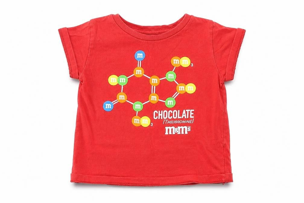 Front view of M&M girls’ red basic t-shirt, size 4, years