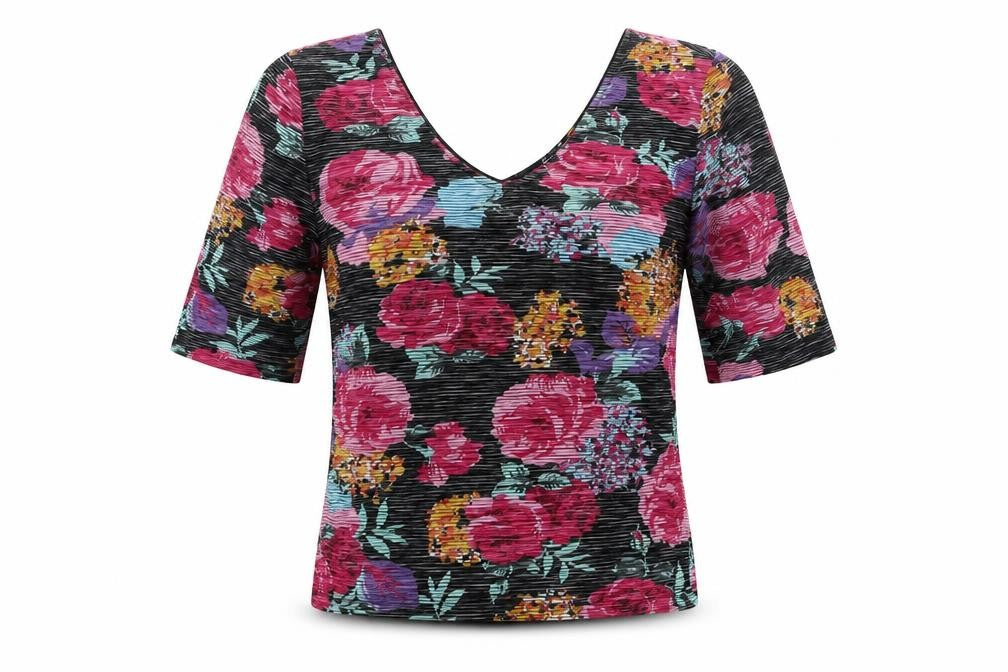 Front view of Atmosphere women’s multicoloured floral basic t-shirt, size UK 12