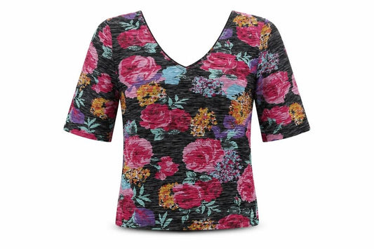 Front view of Atmosphere women’s multicoloured floral basic t-shirt, size UK 12
