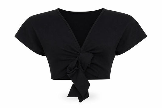 Front view of PRETTYLITTLETHING women’s black basic blouse, size UK 6