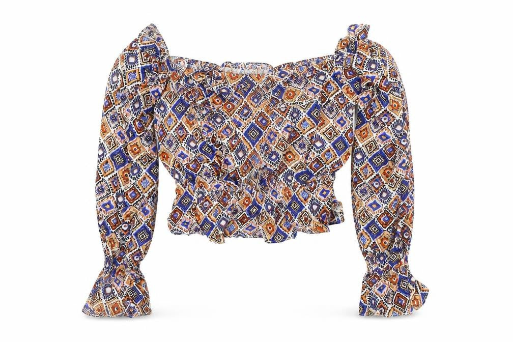 Front view of MISSTRUTH women’s multicoloured geometric basic blouse, size UK 8