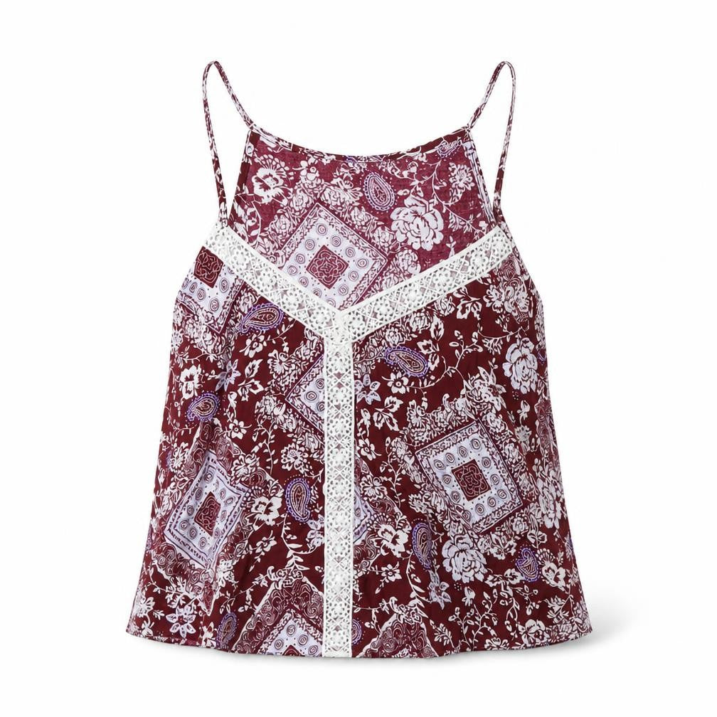 Front view of MISS TRUTH women’s purple geometric basic t-shirt, size UK 8