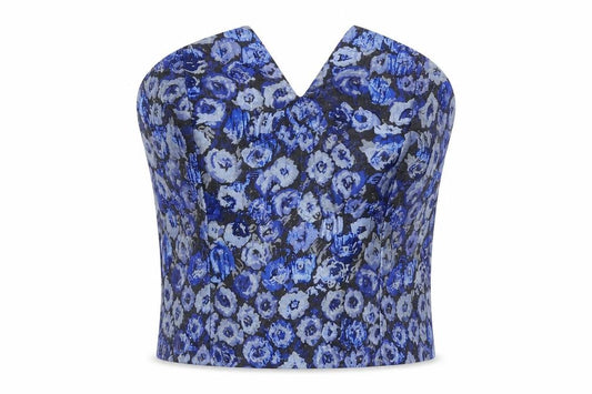Front view of Misstruth women’s blue geometric basic t-shirt, size UK 8