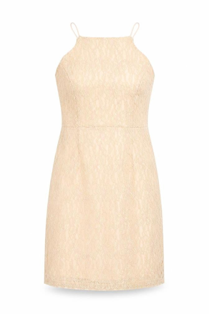 Front view of Miss Selfridge women’s pink colourblock a-line, size UK 10