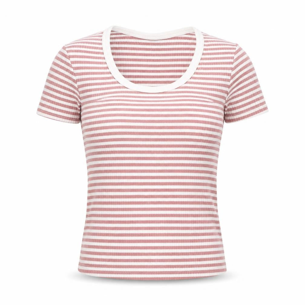 Front view of TALLY WEiJL women’s pink striped basic t-shirt size 2xs