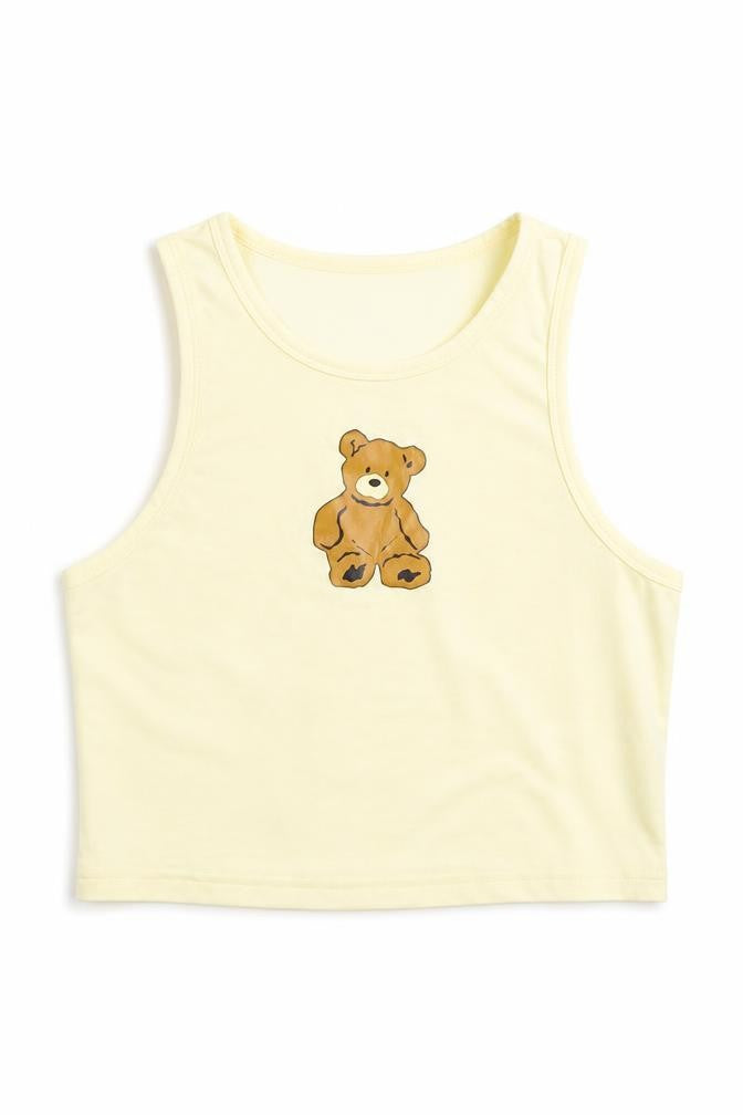 Front view of SHEIN Shien women’s yellow basic tank, size S, - bear