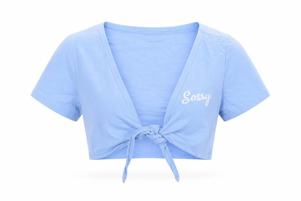 Front view of SHEIN Shien women’s blue cropped t-shirt, size S
