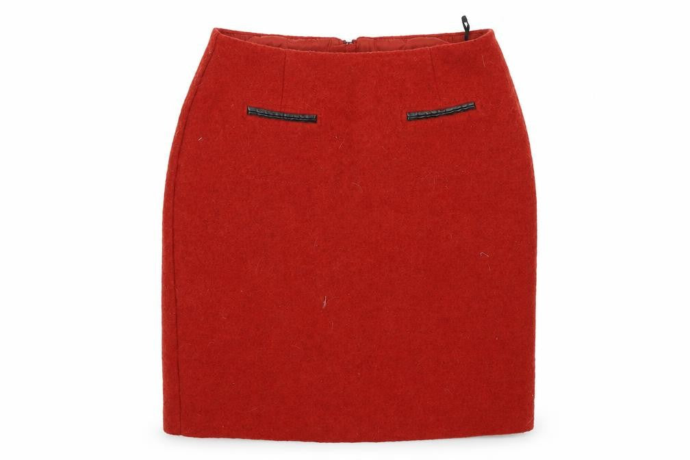Front view of Marks & Spencer women’s orange bandage skirt, size UK 10