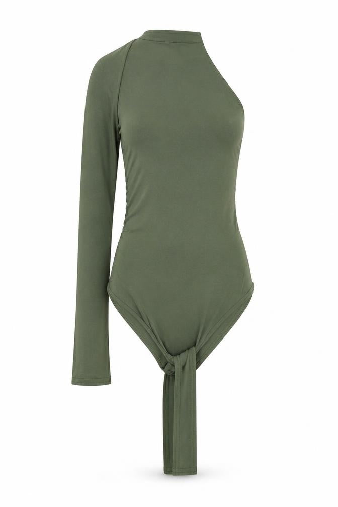 Front view of PRETTYLITTLETHING women’s green catsuit one-piece, size UK 8