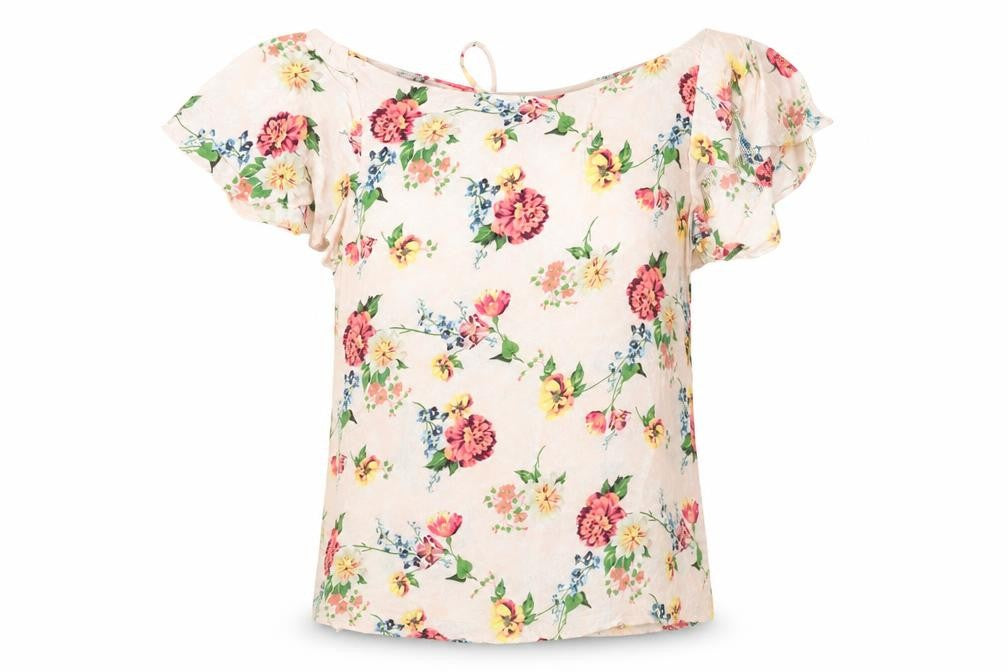 Front view of Next women’s pink floral basic blouse, size UK 8