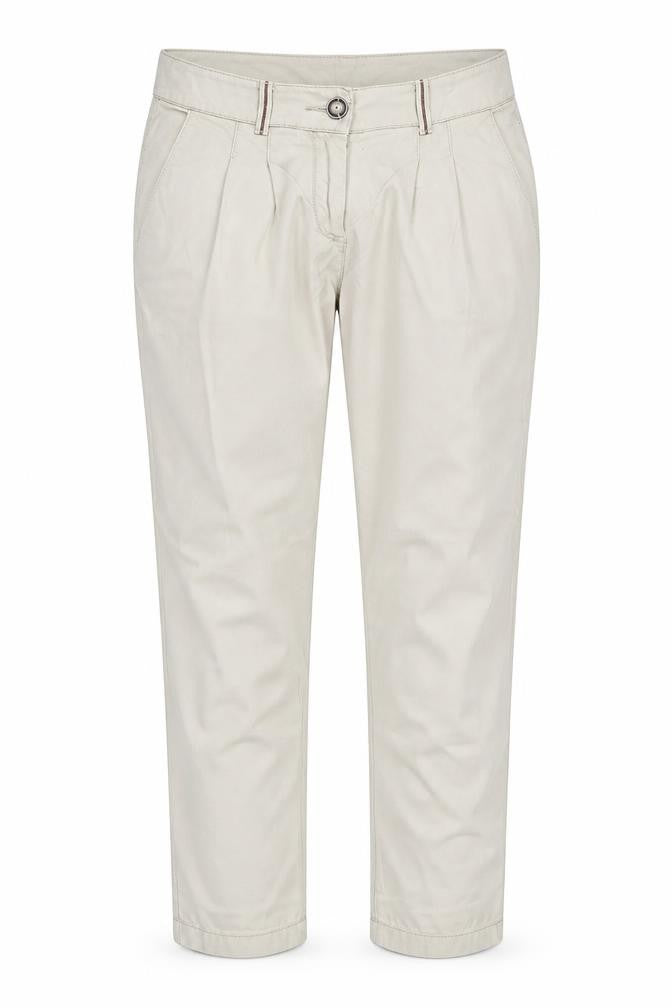 Front view of River Island women’s beige trousers, size UK 10, 28-inch leg