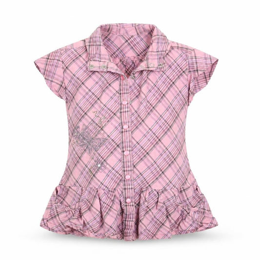 Front view of Next girls’ purple check basic blouse, size 3, years - embroidered detail