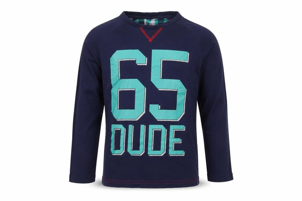 Front view of Tu boys’ blue basic t-shirt, size 6-7, years - dude