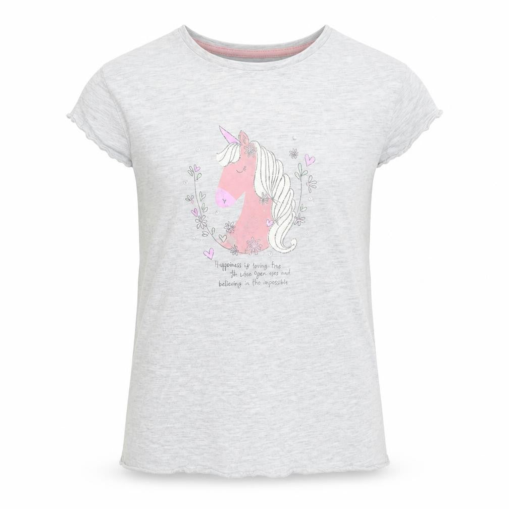 Front view of George girls’ grey basic t-shirt, size 9-10, years - unicorn