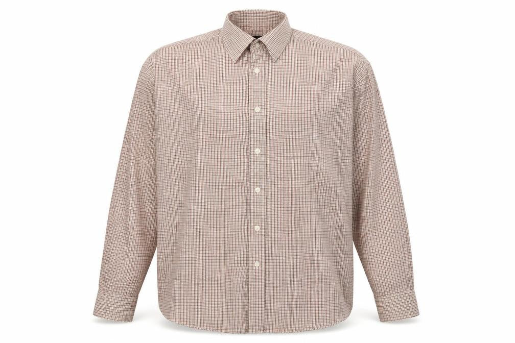 Front view of BHS men’s red check button-up, size 16