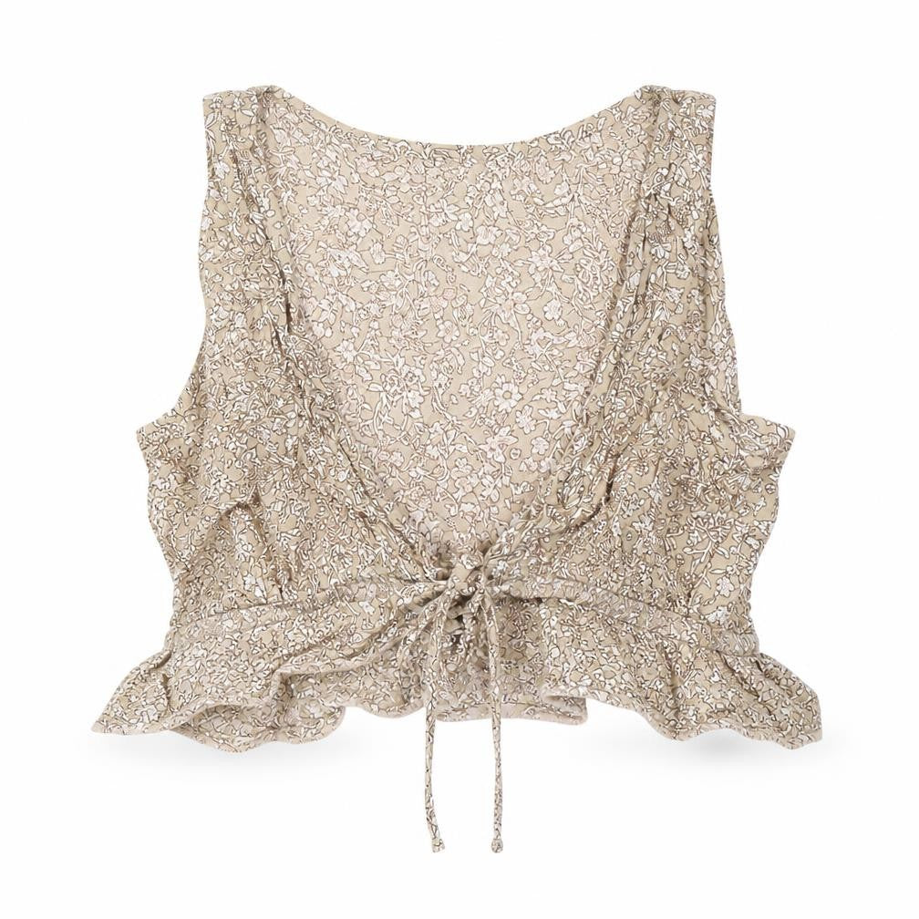 Front view of SHEIN women’s brown floral wrap tank, size S