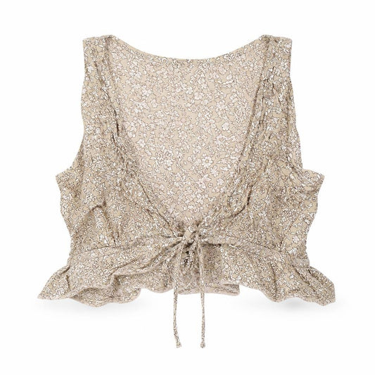 Front view of SHEIN women’s brown floral wrap tank, size S