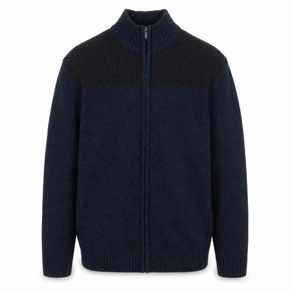 Front view of Method men’s blue full zip jumper, size M