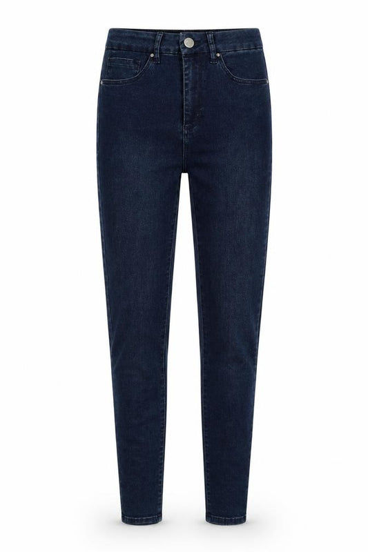 Front view of ASOS women’s blue denim mom jeans, size UK 6, 32-inch leg