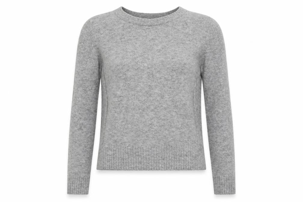 Front view of Topshop women’s grey knit henley sweatshirt, size UK 6