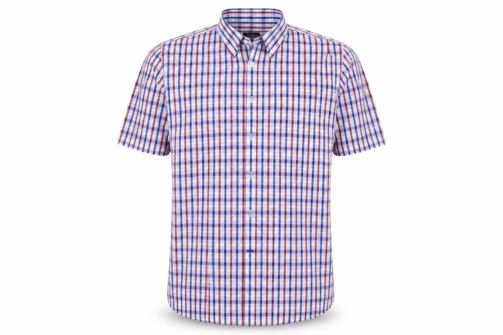 Front view of Dustin men’s white check button-up, size L