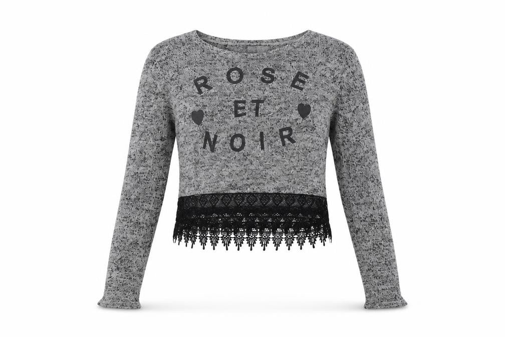 Front view of H&M women’s grey pullover sweatshirt, size M