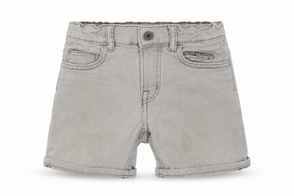Front view of Primark girls’ grey denim sweat shorts, size 2-3, years