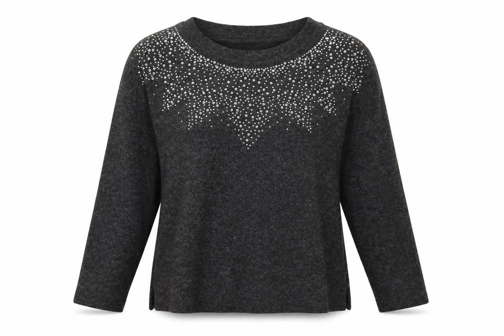 Front view of Nutmeg women’s grey knit pullover sweatshirt, size UK 12