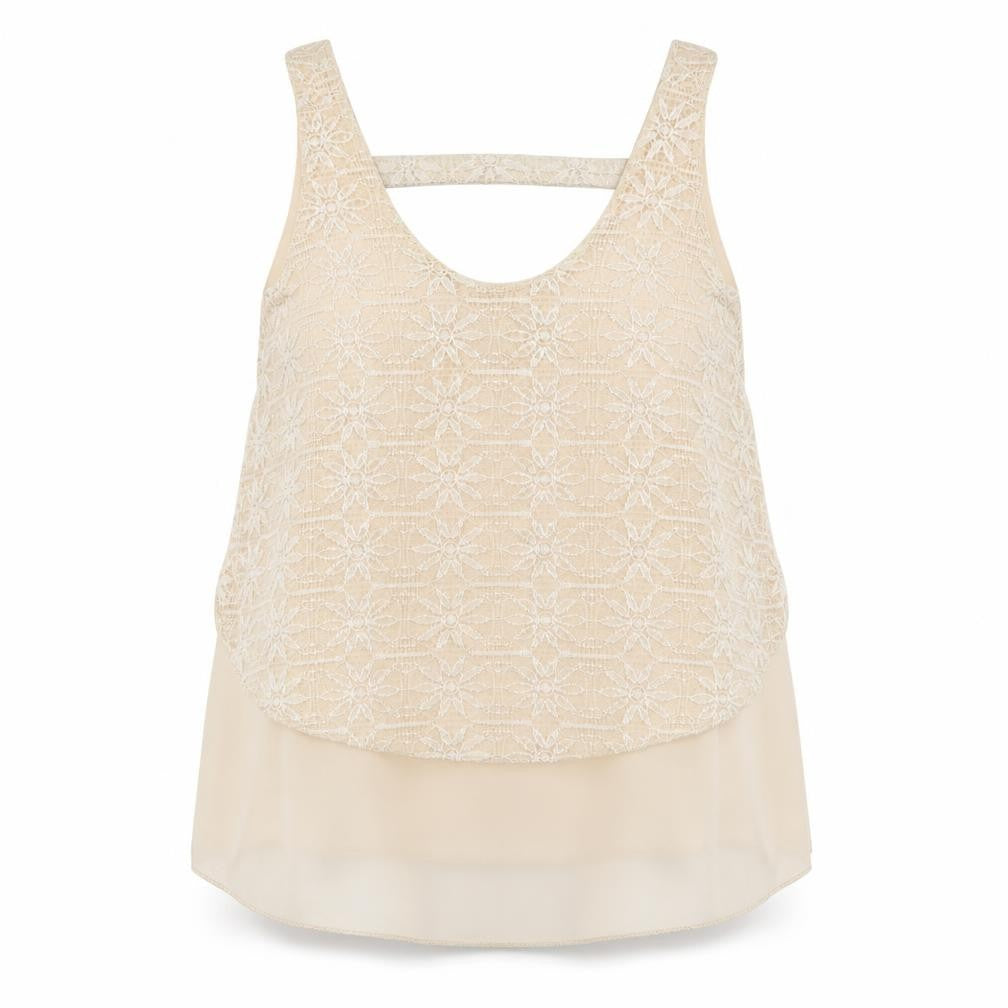 Front view of Preworn women’s beige basic t-shirt, size UK 12