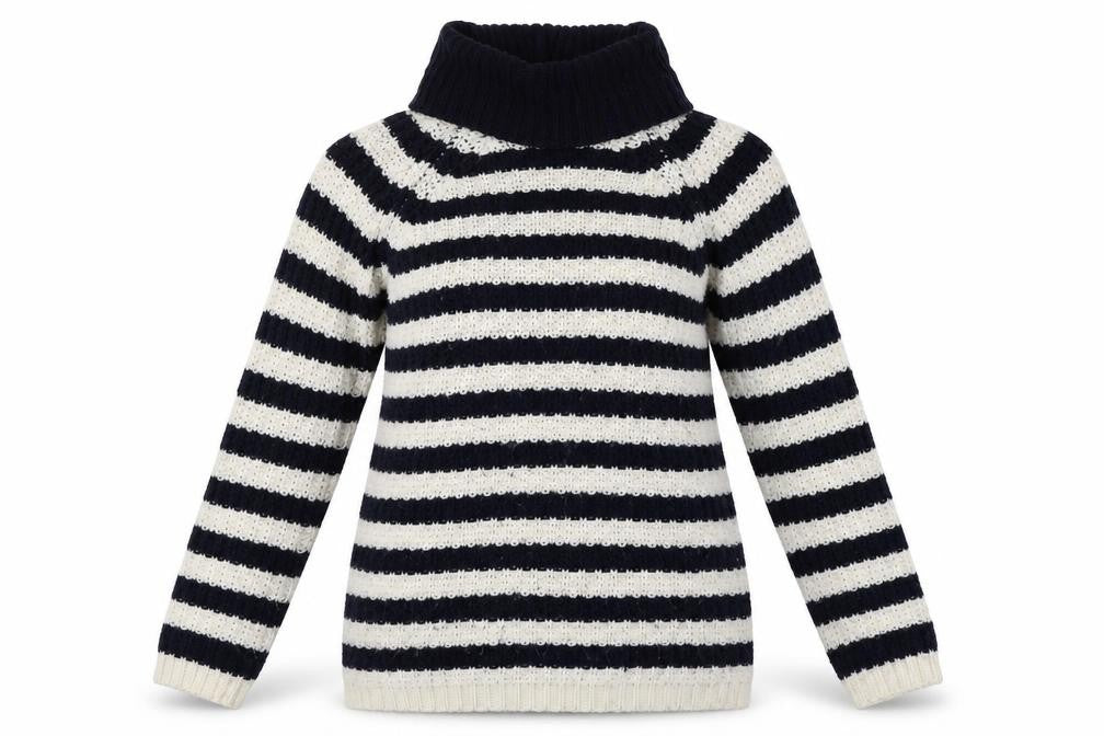 Front view of Peacocks women’s white striped knit pullover sweatshirt, size M