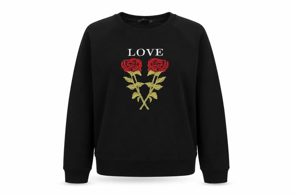 Front view of Missguided women’s black pullover sweatshirt, size UK 8