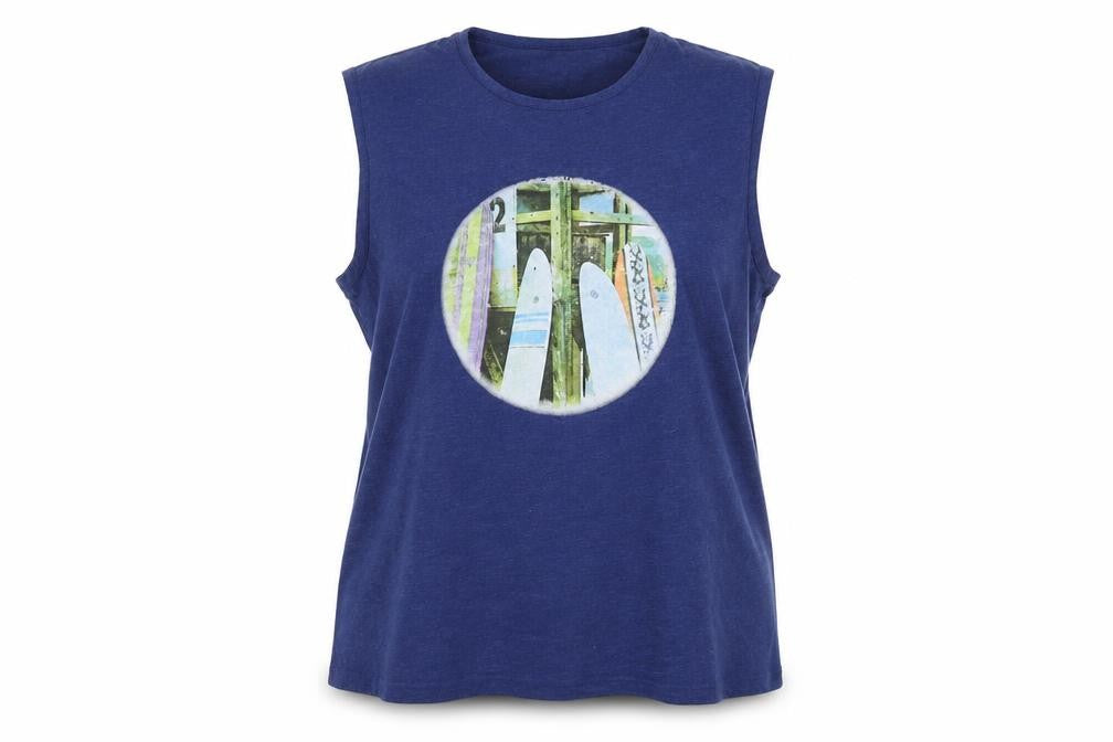 Front view of Cotton Traders women’s blue basic tank, size 3XL