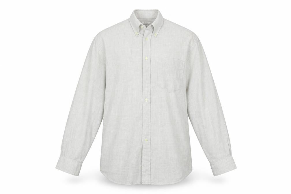 Front view of Marks & Spencer men’s beige button-up, size 15.5