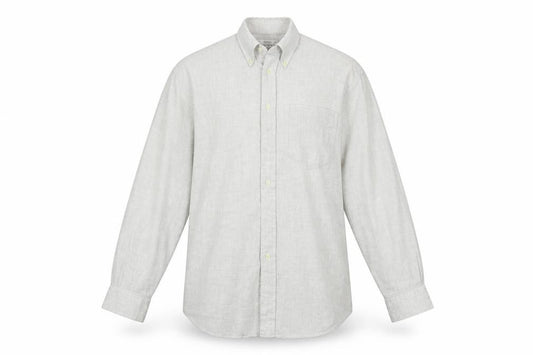 Front view of Marks & Spencer men’s beige button-up, size 15.5