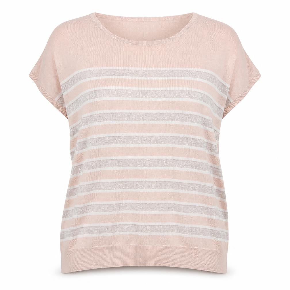 Front view of MONA women’s beige striped jumper, size UK 18
