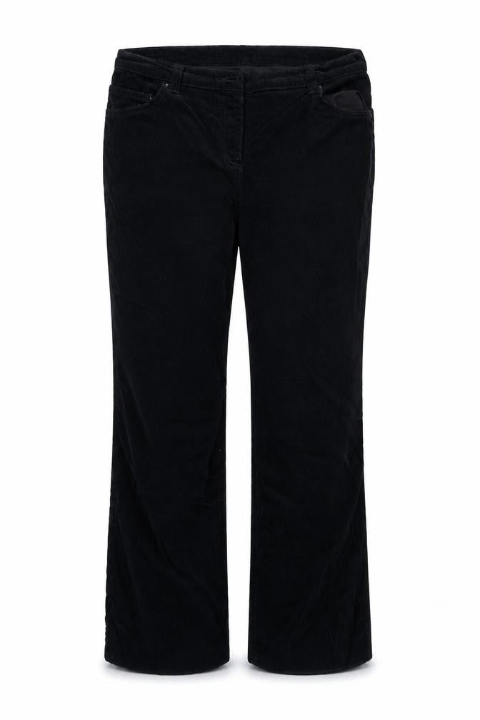 Front view of Marks & Spencer women’s blue trousers, size UK 18, 24-inch leg