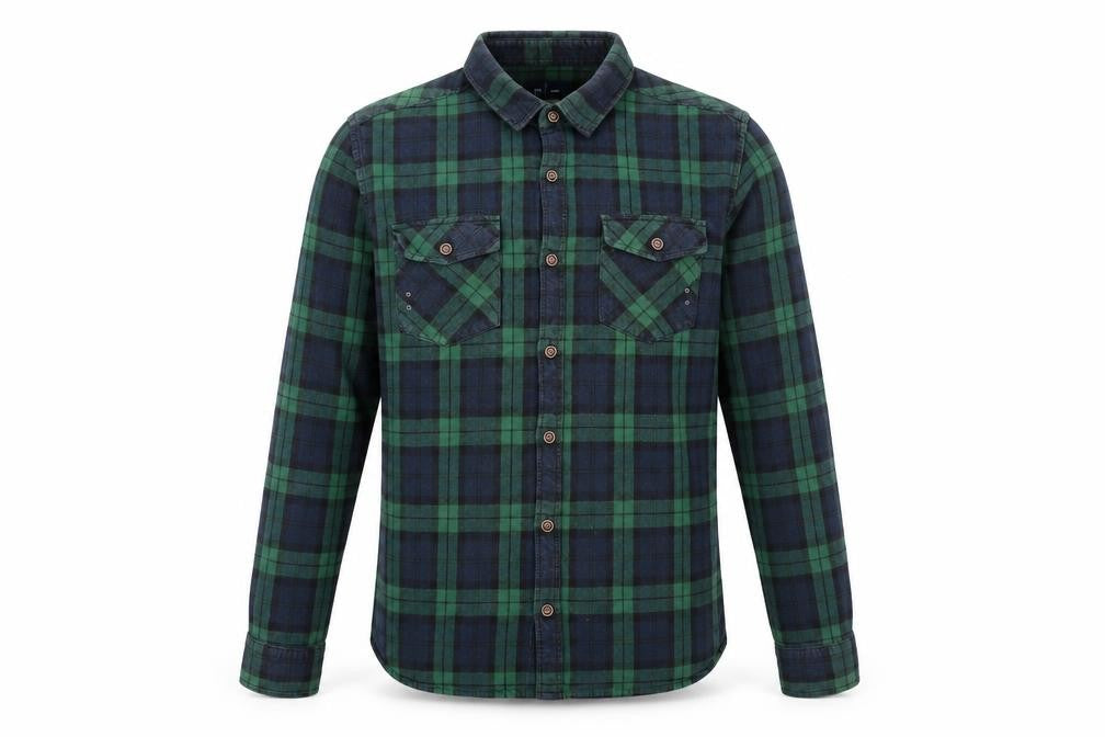 Front view of La Redoute men’s blue check button-up, size 17