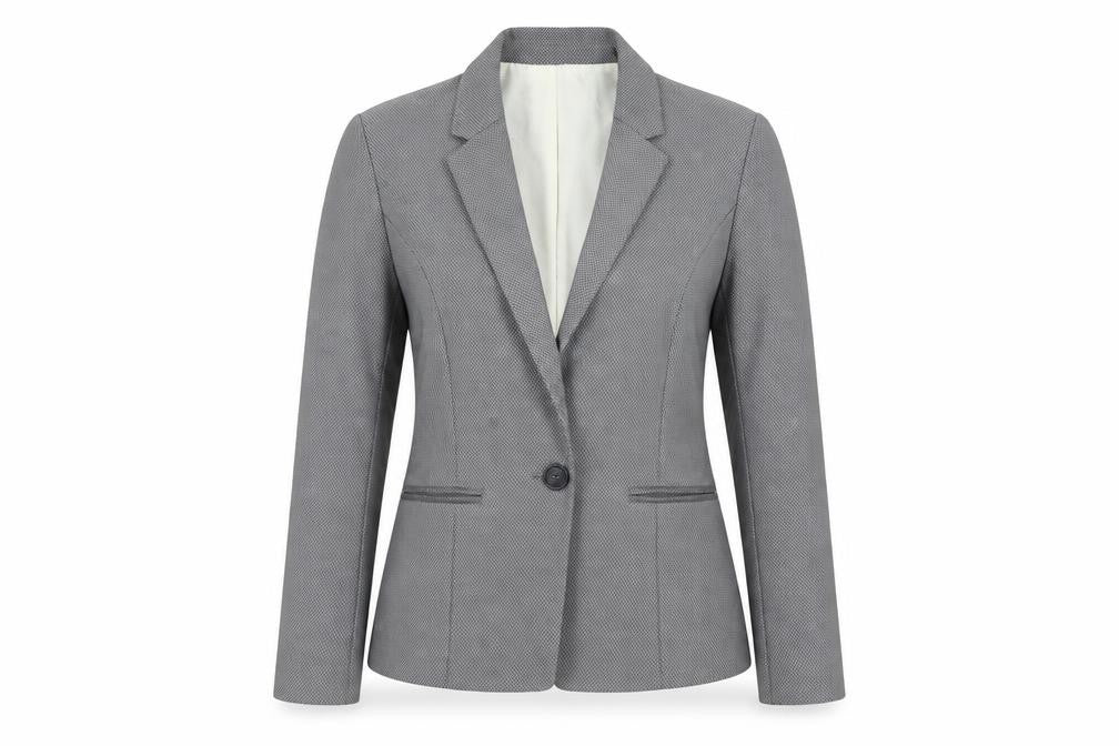 Front view of Next women’s beige argyle/diamond jacket blazer, size UK 12