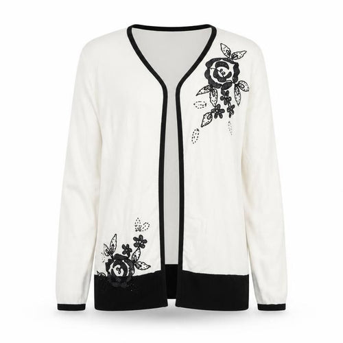 frank saul Womens White Geometric Knit Cardigan Jumper Size L