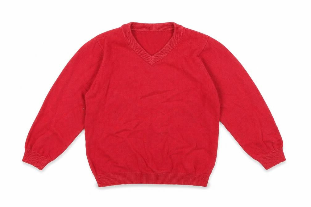 Front view of Tu boys’ red knit jumper, size 6, years