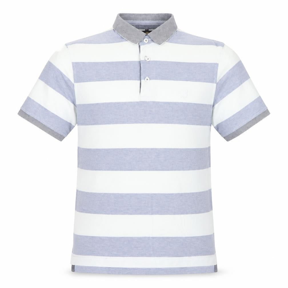 Front view of Rhino men’s ivory striped polo, size L
