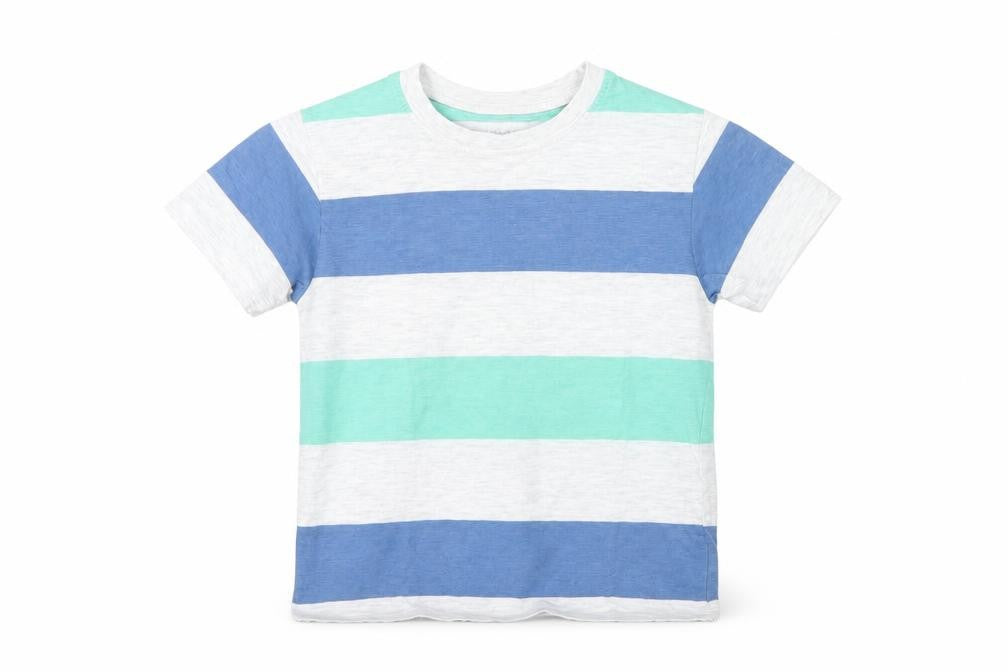 Front view of Primark boys’ grey striped basic t-shirt, size 5, years