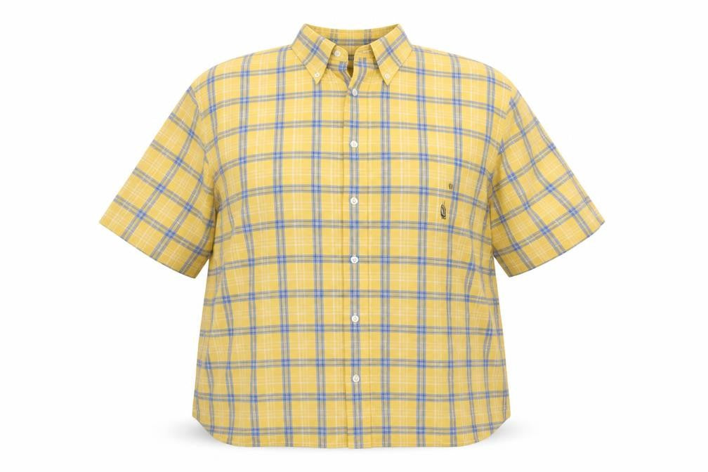 Front view of Nautica women’s yellow check basic button-up, size L