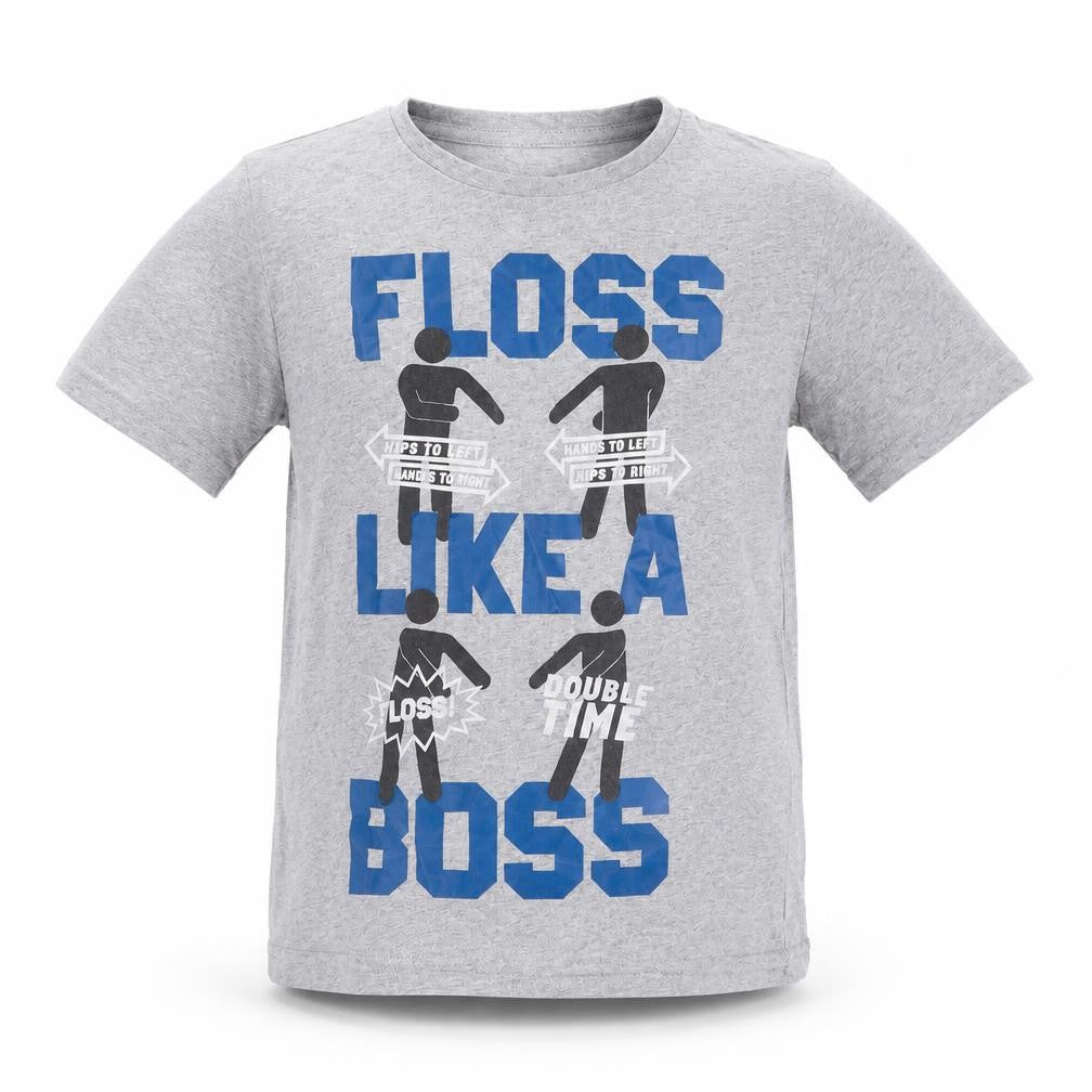 Front view of Primark boys’ grey basic t-shirt, size 5, years - floss like a boss