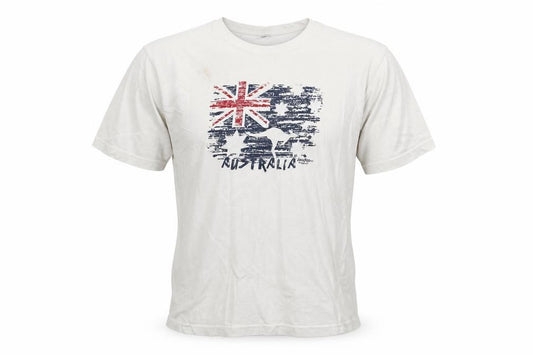 Front view of Joey Roo men’s white t-shirt, size M