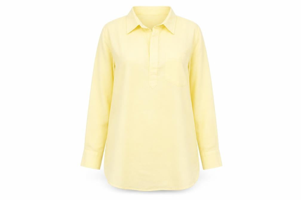 Front view of rambha women’s yellow basic blouse, size UK 8