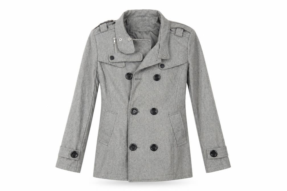 Front view of inmur women’s grey overcoat coat, size L