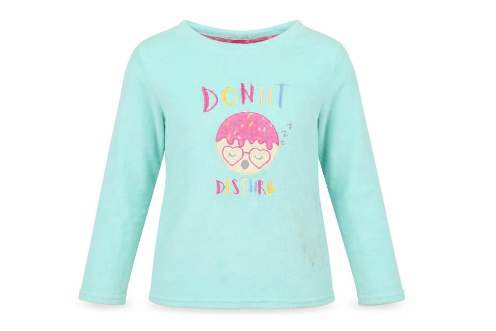Front view of Just Like You women’s green top pyjama set, size UK 14