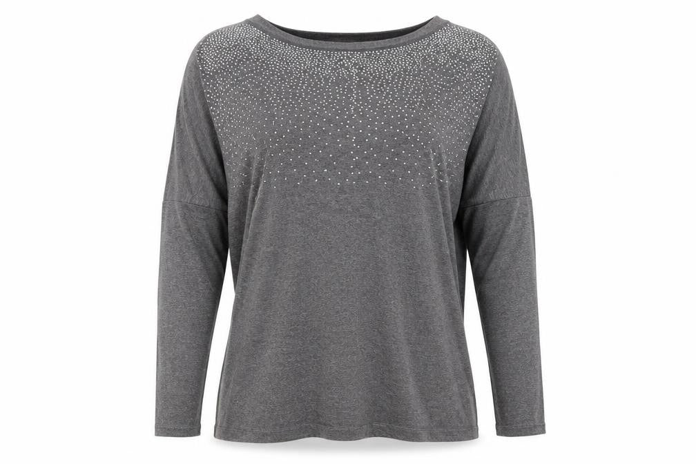 Front view of James Lakeland women’s grey basic t-shirt, size UK 14